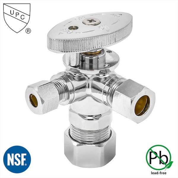 Thrifco Plumbing 5/8 Inch Comp x 3/8 Inch Comp x 3/8 Inch Comp Multi Turn Brass Angle Stop 4405597 - main